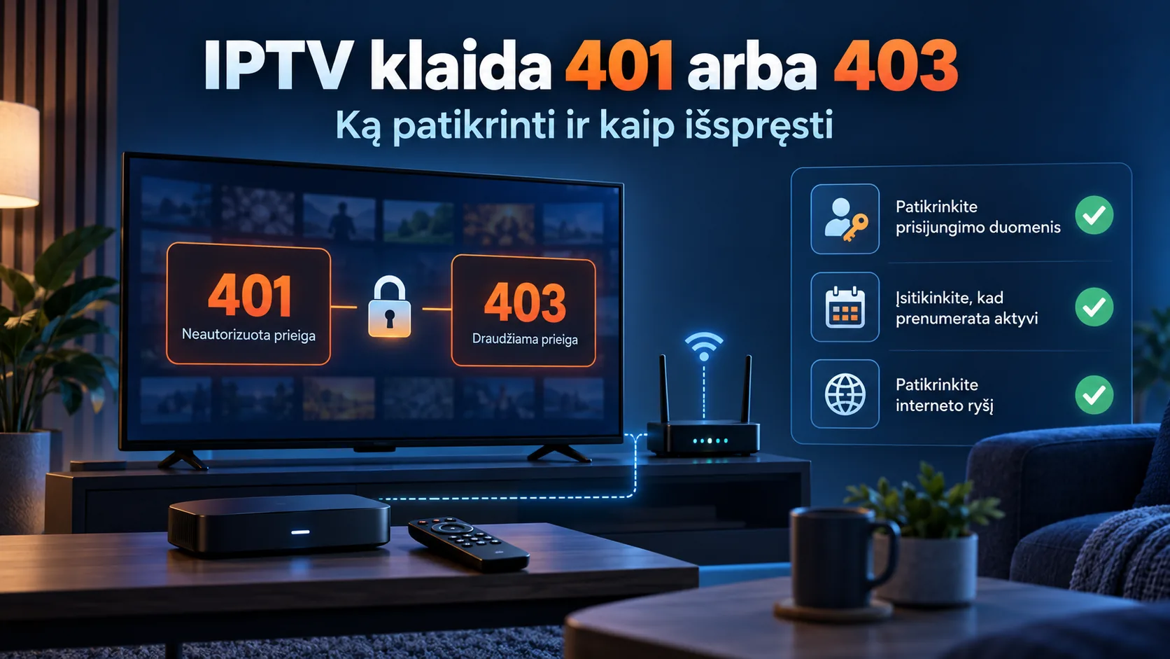 iptv klaida 401 403 — IPTV klaida 401 arba 403: ką patikrinti ir kaip išspręsti